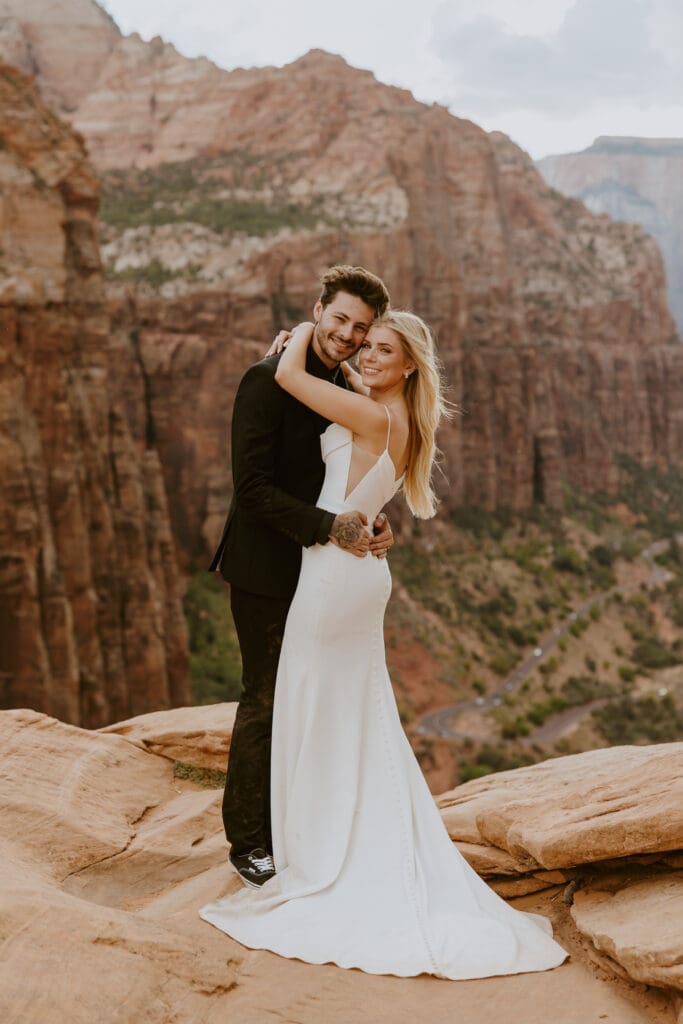 Aly and Austin | Zion National park Canyon Overlook | Springdale, Utah | Emily Dawn Photo | Southern Utah Wedding and Elopement Photographer