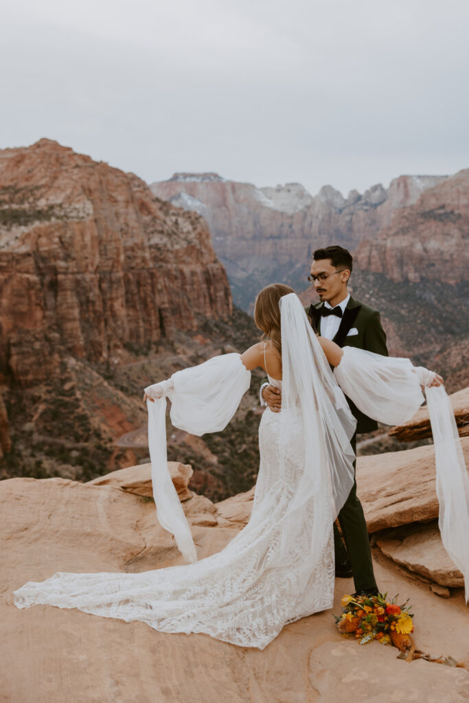 Christine and Ricky | Zion National Park Canyon Overlook Bridal Photos | Southern Utah Wedding and Elopement Photographer, Emily Dawn Photo