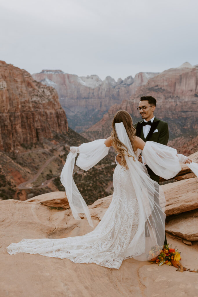 Christine and Ricky | Zion National Park Canyon Overlook Bridal Photos | Southern Utah Wedding and Elopement Photographer, Emily Dawn Photo