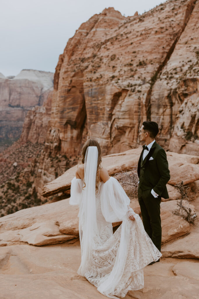 Christine and Ricky | Zion National Park Canyon Overlook Bridal Photos | Southern Utah Wedding and Elopement Photographer, Emily Dawn Photo